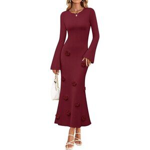 Winter Wedding Guest Sweater Dress Women Long Sleeve Cocktail Midi Elegant